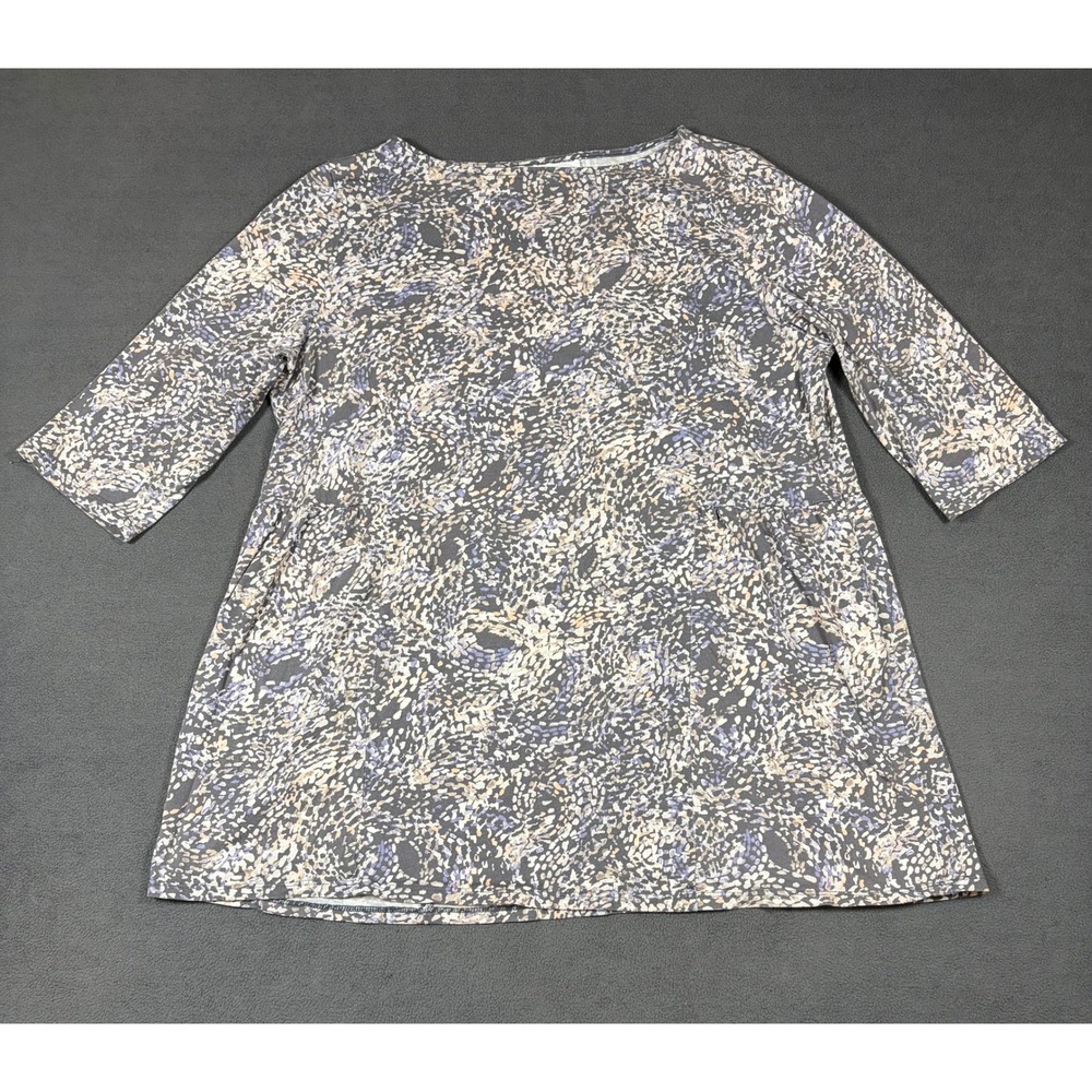 Pure Jill Tunic Top Womens Medium Gray Abstract Print 3/4 Sleeve Cotton Modal